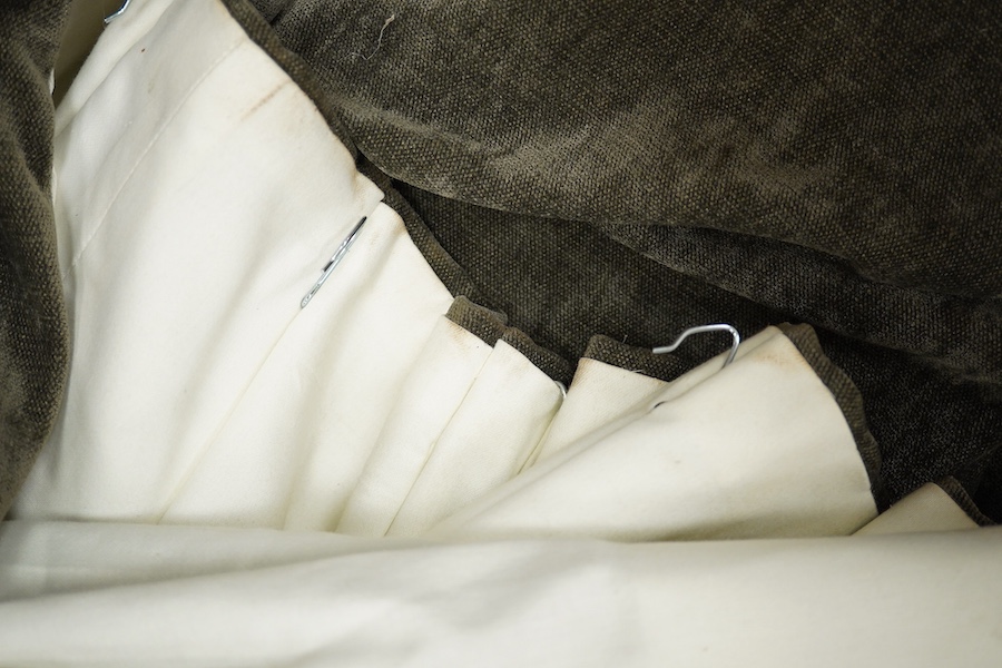 A pair of modern grey velvet curtains, 180cm wide at the top x 193cm approximately.